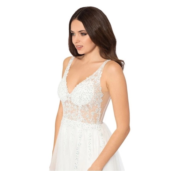 BLONDIE NITES Corset-style Mesh Line Sleeveless Dress Rhinestone Sheer ivory - Picture 5 of 16